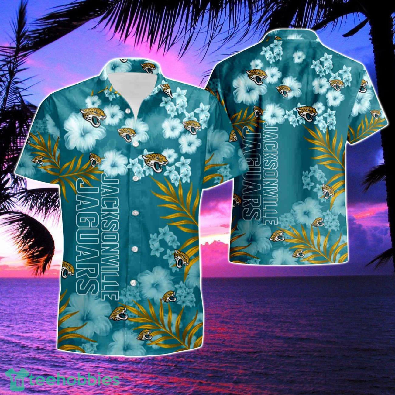 Jacksonville Jaguars Tropical Plants Hibiscus Teal Hawaiian Shirt & Short Product Photo 1