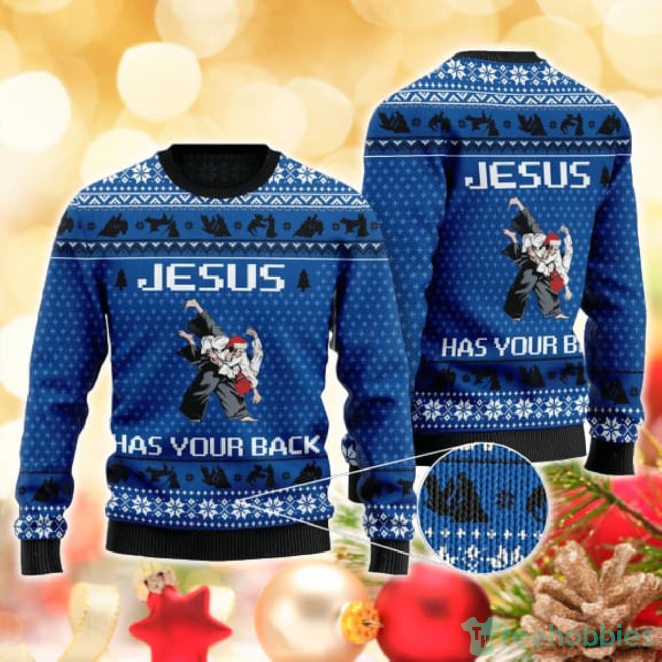 Jesus Has Your Back Ugly Sweater For Christmas Holiday Product Photo 1