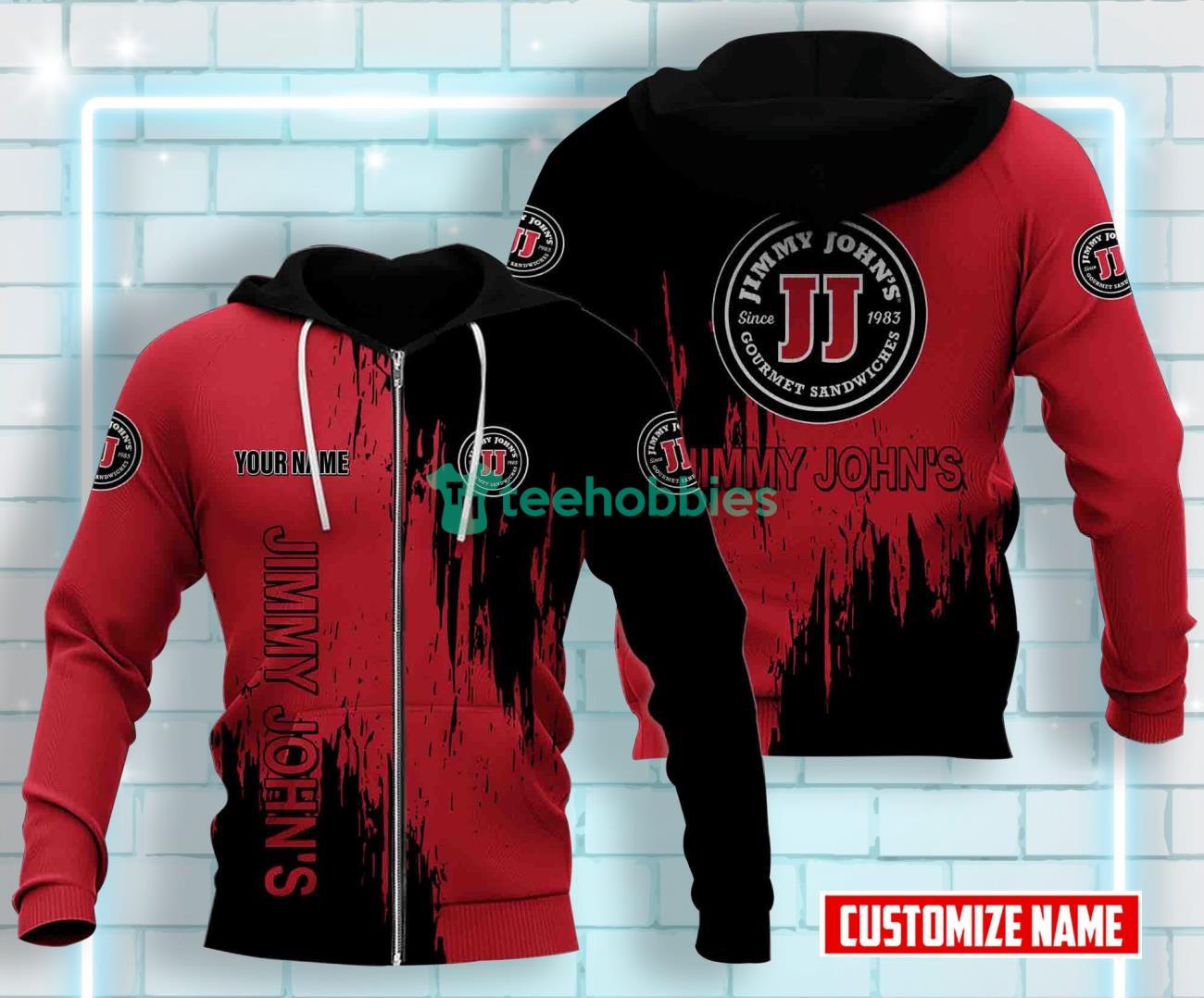 Jimmy John's All Over Printed 3D Custom Name Zip Hoodie Product Photo 1