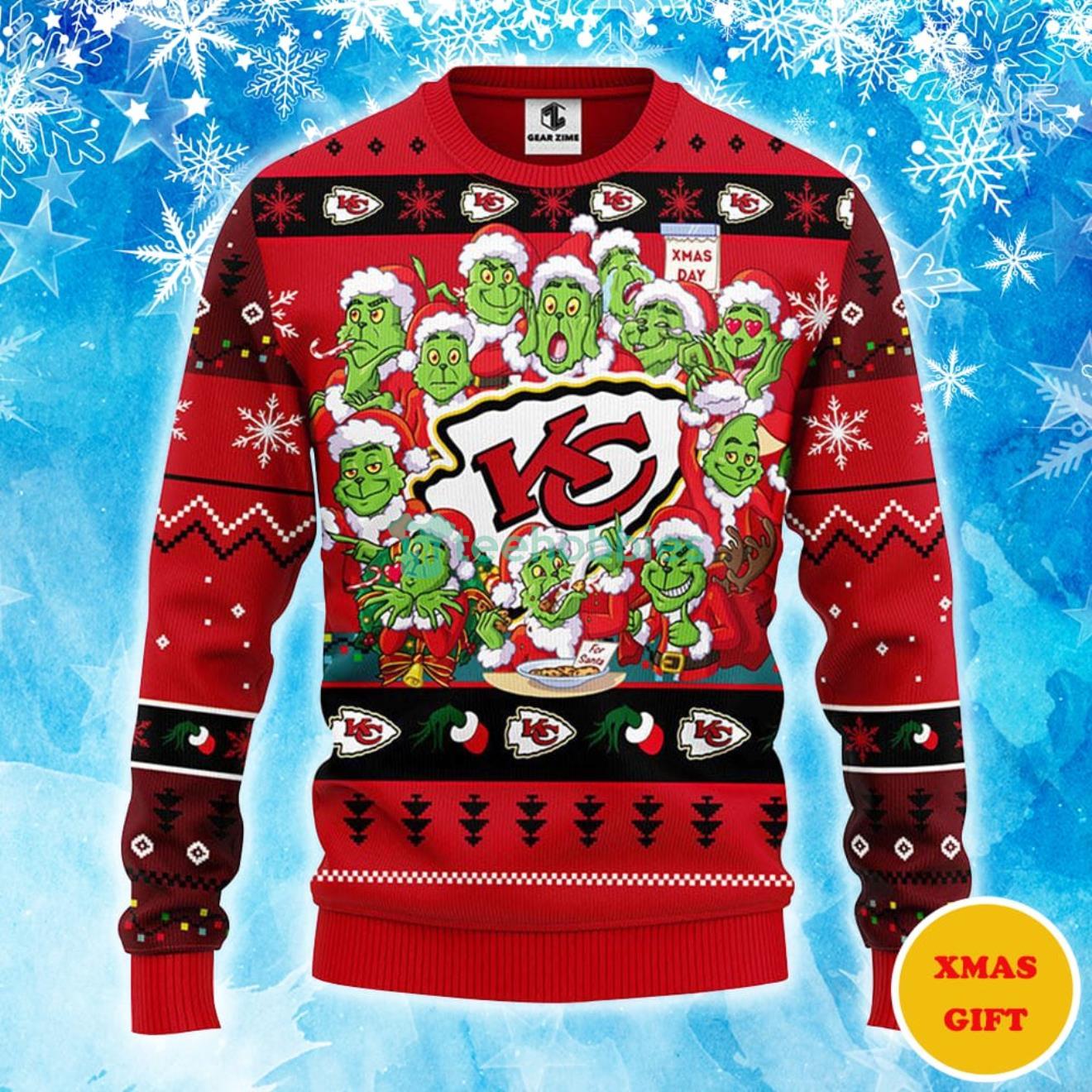 Kansas City Chiefs 12 Grinch Xmas Day Christmas AOP Sweater Product Photo 1