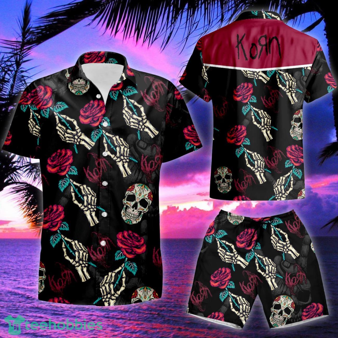 Korn Band Rose Skull Hawaiian Shirt & Short Product Photo 2
