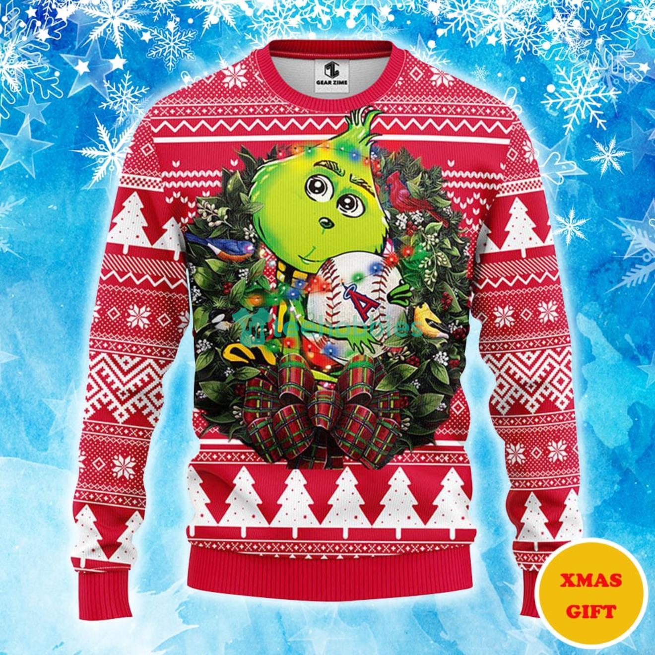 Los Angeles Angels Grinch Hug Christmas AOP Sweater Product Photo 1