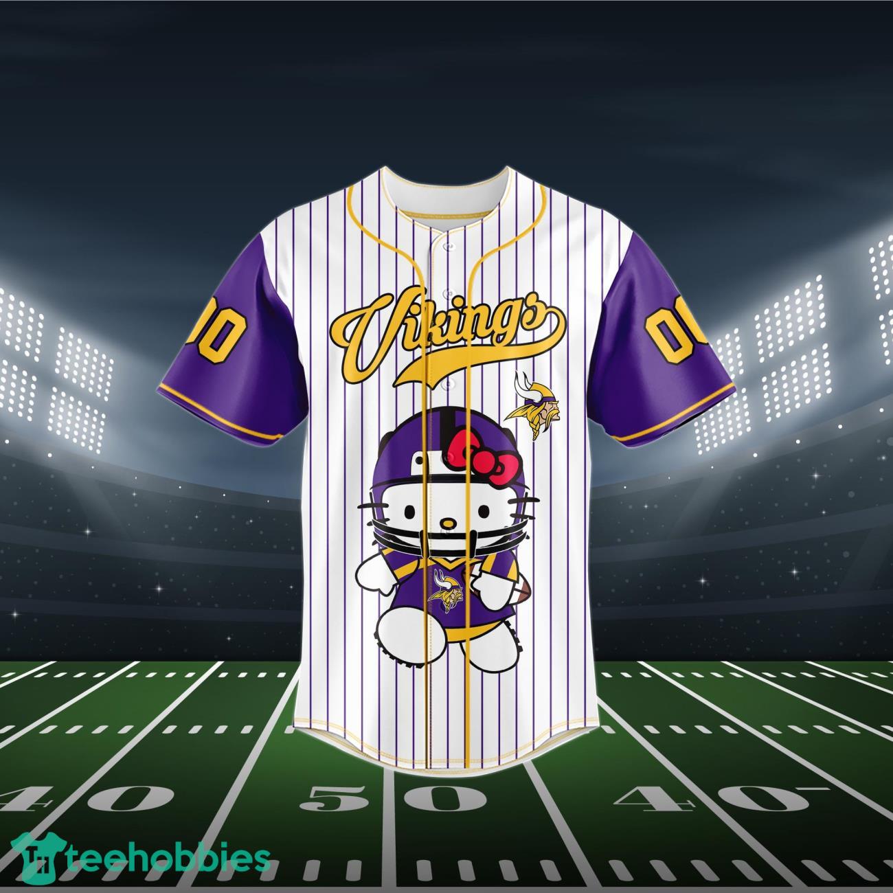 Minnesota Vikings Baseball Jersey NFL Hello Kitty Custom Name & Number Product Photo 2