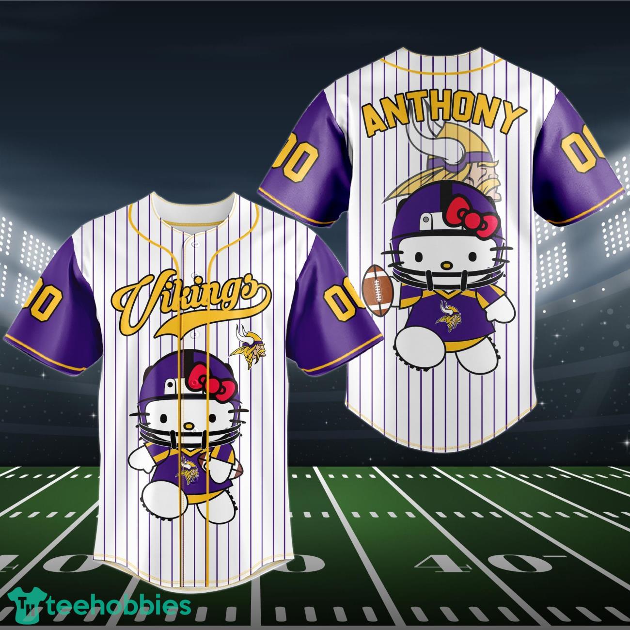 Minnesota Vikings Baseball Jersey NFL Hello Kitty Custom Name & Number Product Photo 1
