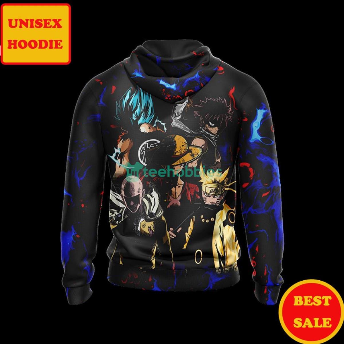 Naruto Saitama Luffy Goku Black All Over Printes Zip Up 3D Hoodie Product Photo 2