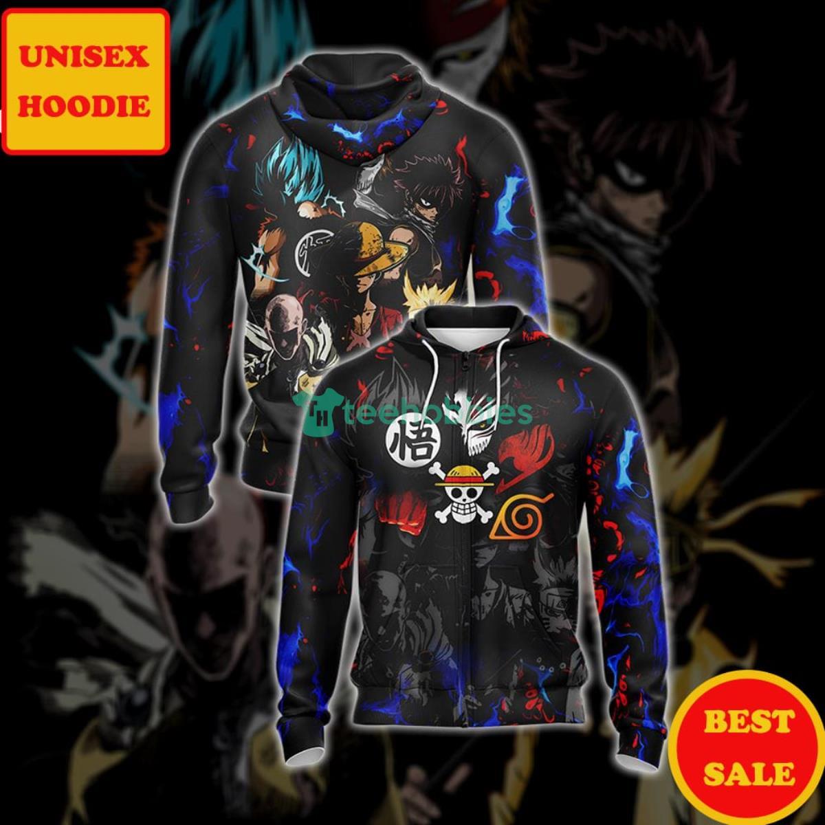 Naruto Saitama Luffy Goku Black All Over Printes Zip Up 3D Hoodie Product Photo 1