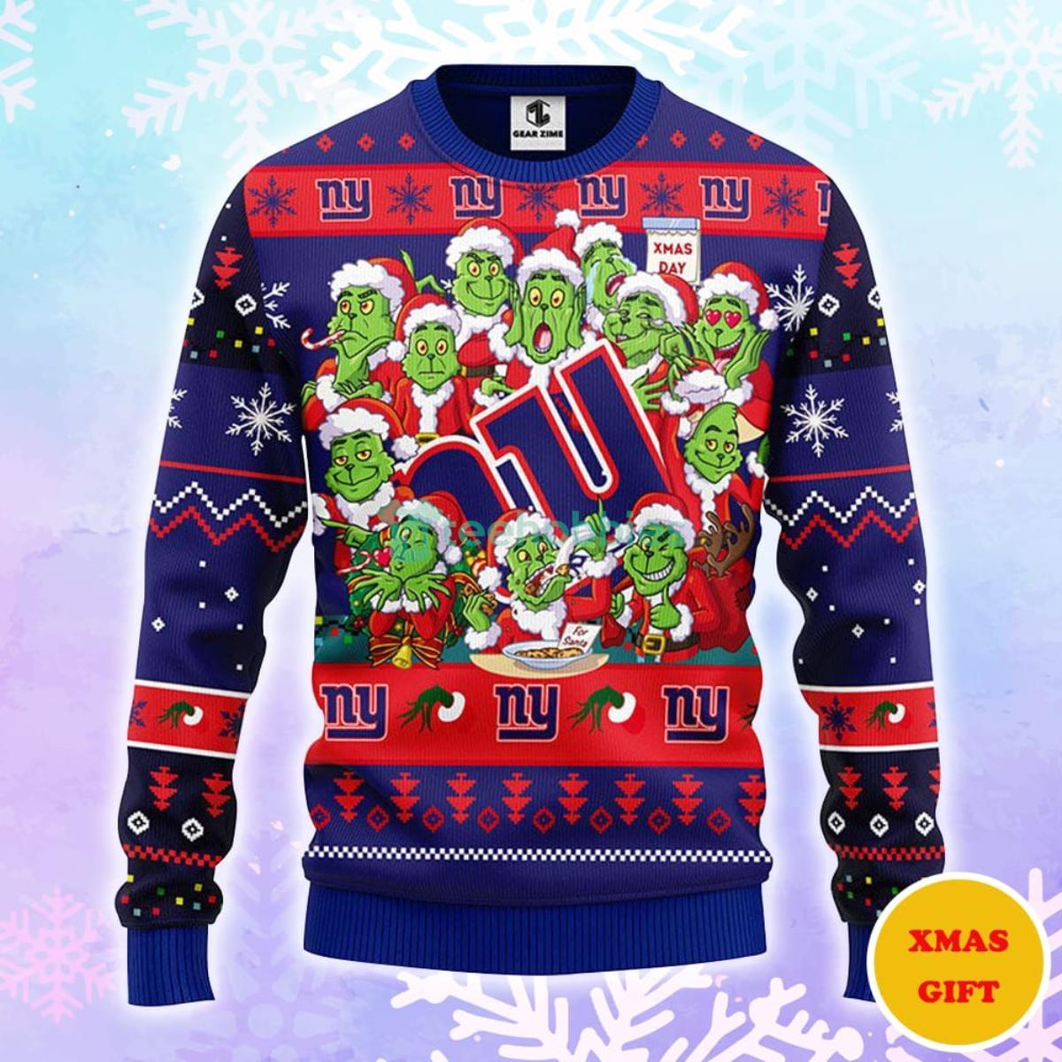 New York Giants 12 Grinch Xmas Day Christmas AOP Sweater Product Photo 1