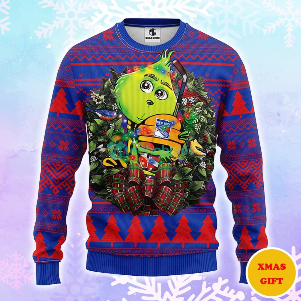 New York Rangers Grinch Hug Christmas AOP Sweater Product Photo 1