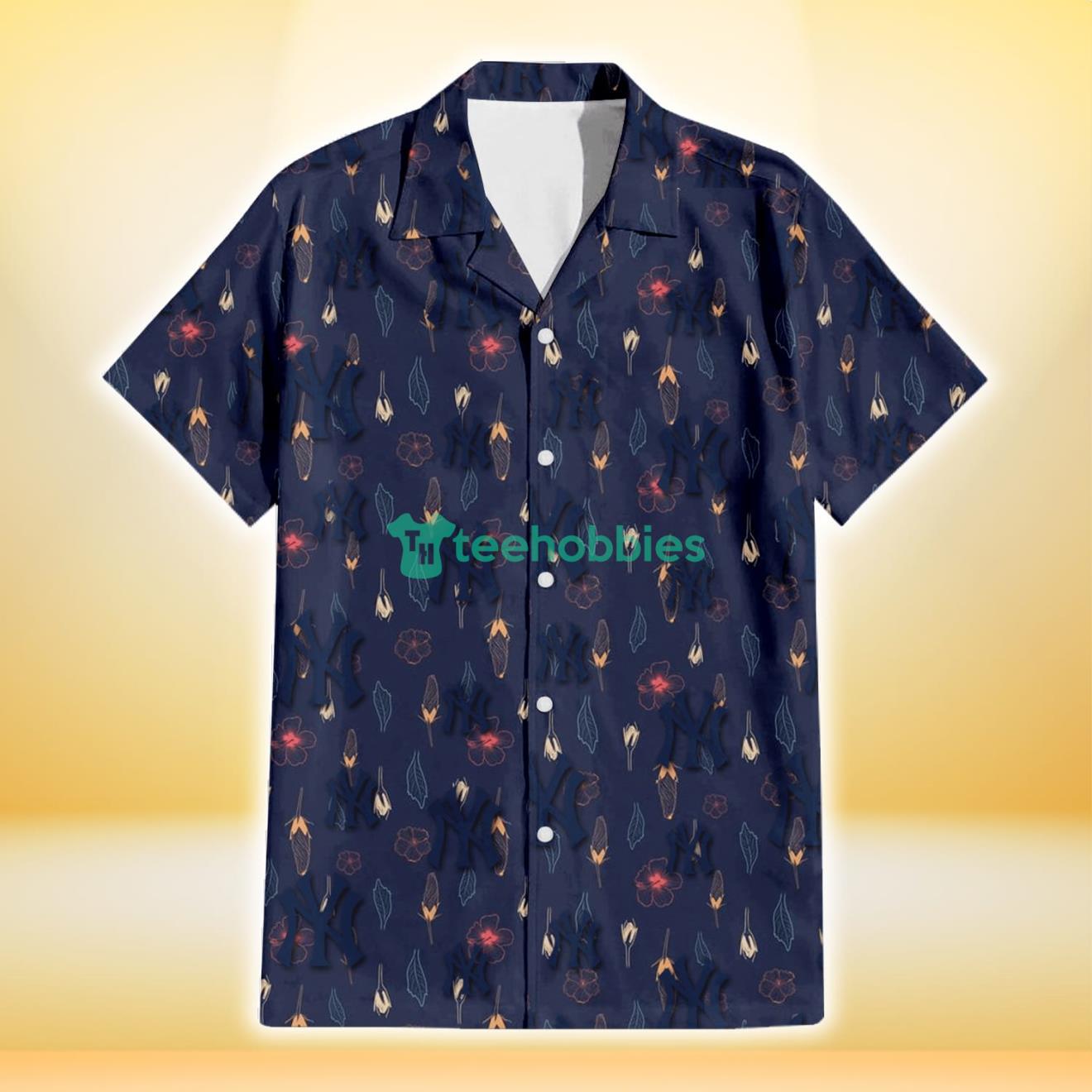 New York Yankees Small Hibiscus Buds Navy Background 3D Hawaiian Shirt Gift For Fans Product Photo 2