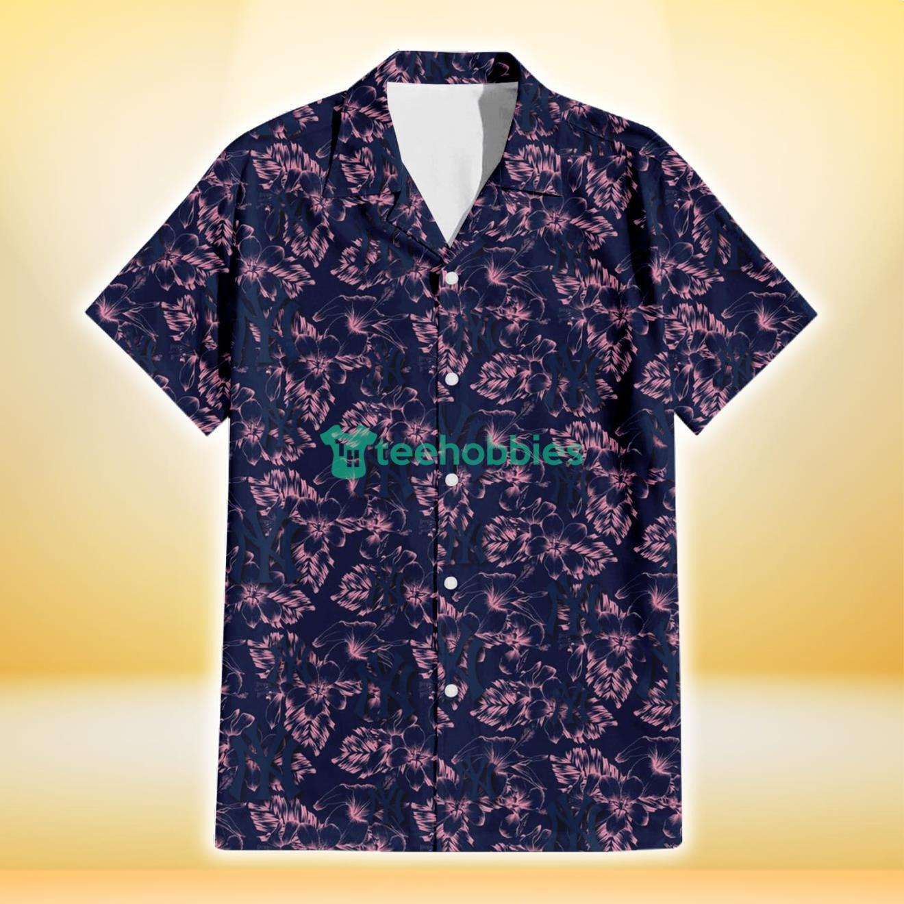 New York Yankees Thistle Sketch Hibiscus Dark Slate Blue Background 3D Hawaiian Shirt Gift For Fans Product Photo 2