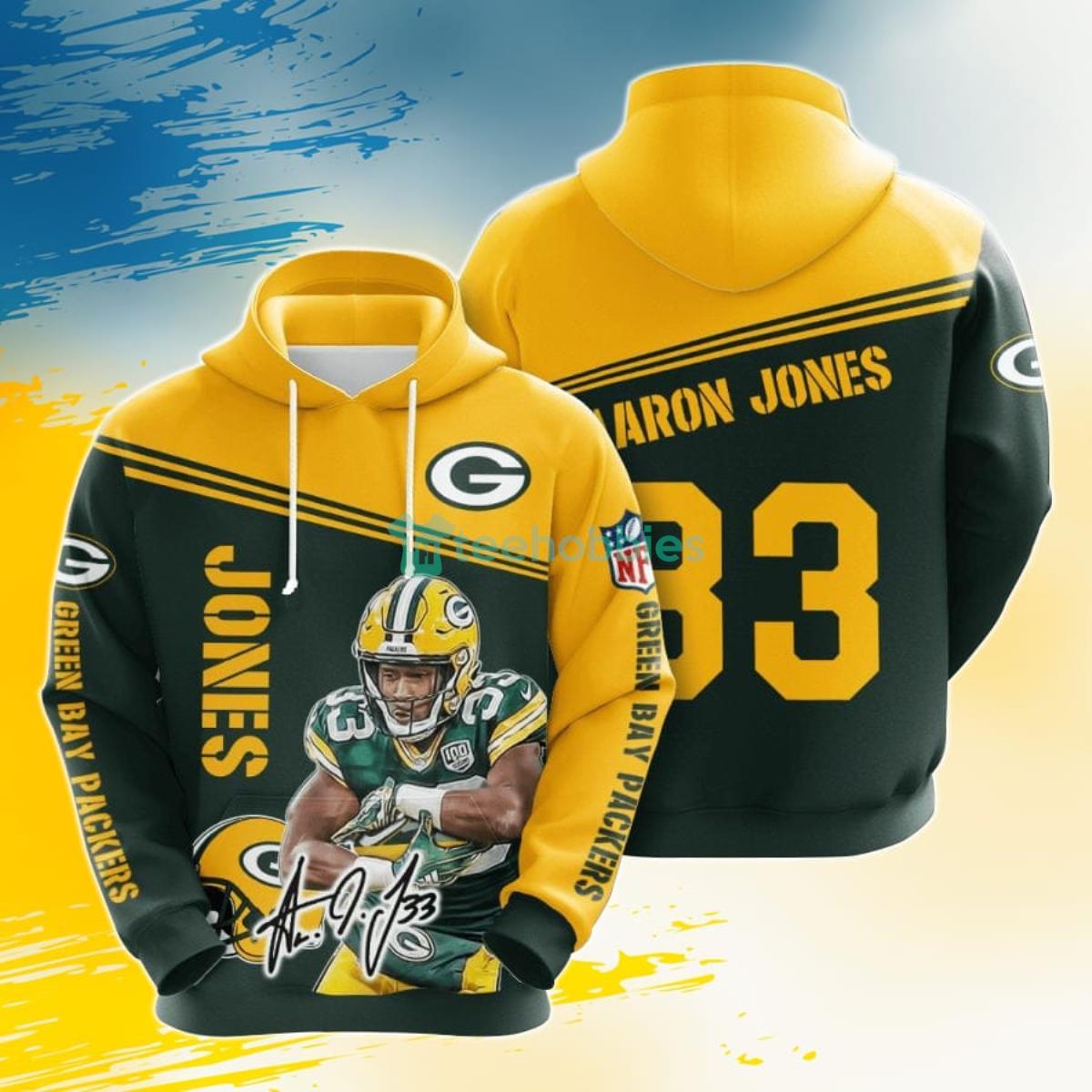 NFL Green Bay Packers Aaron Jones Dark Green Gold 3D Pullover Hoodies For Fans Product Photo 1