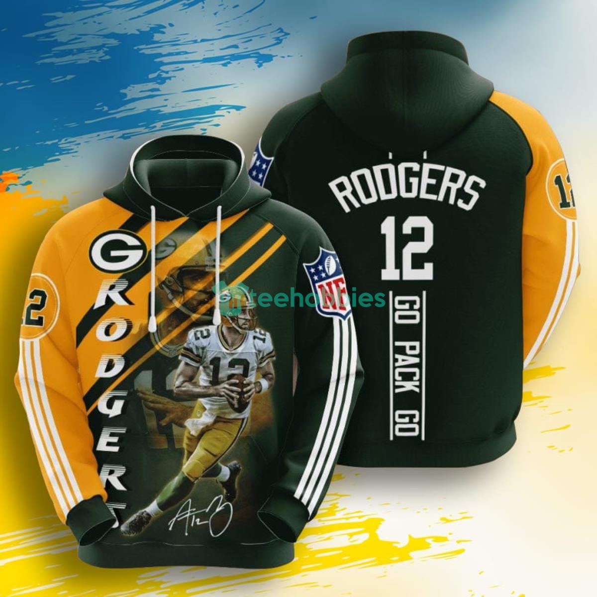 NFL Green Bay Packers Aaron Rodgers Dark Green Gold 3D Pullover Hoodie For Fans Product Photo 1