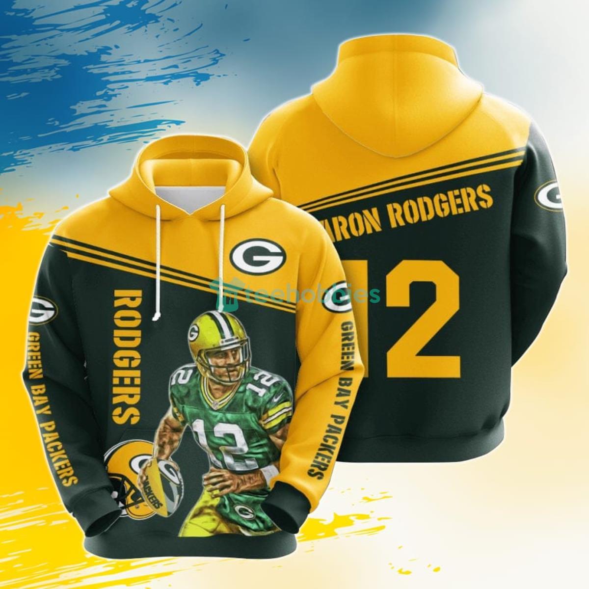 NFL Green Bay Packers Aaron Rodgers Dark Green Gold 3D Pullover Hoodies For Fans Product Photo 1