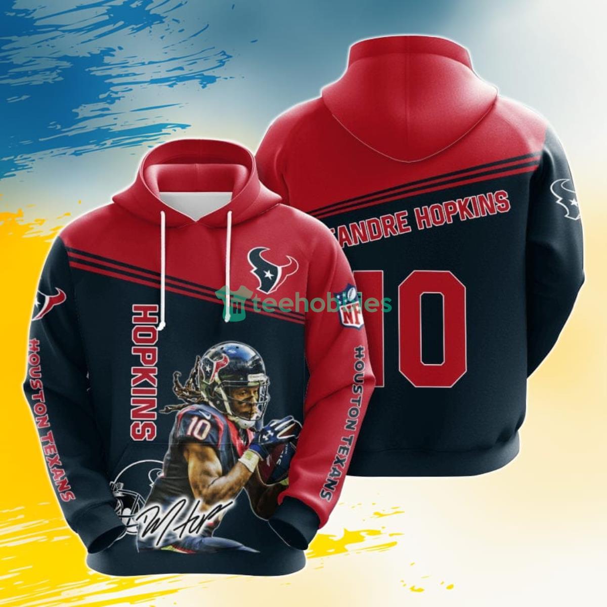 NFL Houston Texans DeAndre Hopkins Deep Steel Blue Battle Red 3D Pullover Hoodie For Fans Product Photo 1