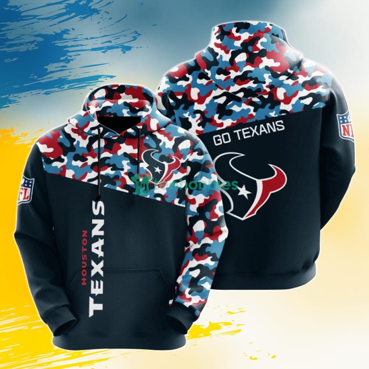 NFL Houston Texans Deep Steel Blue Battle Red Camo 3D Pullover Hoodie For Fans Product Photo 1