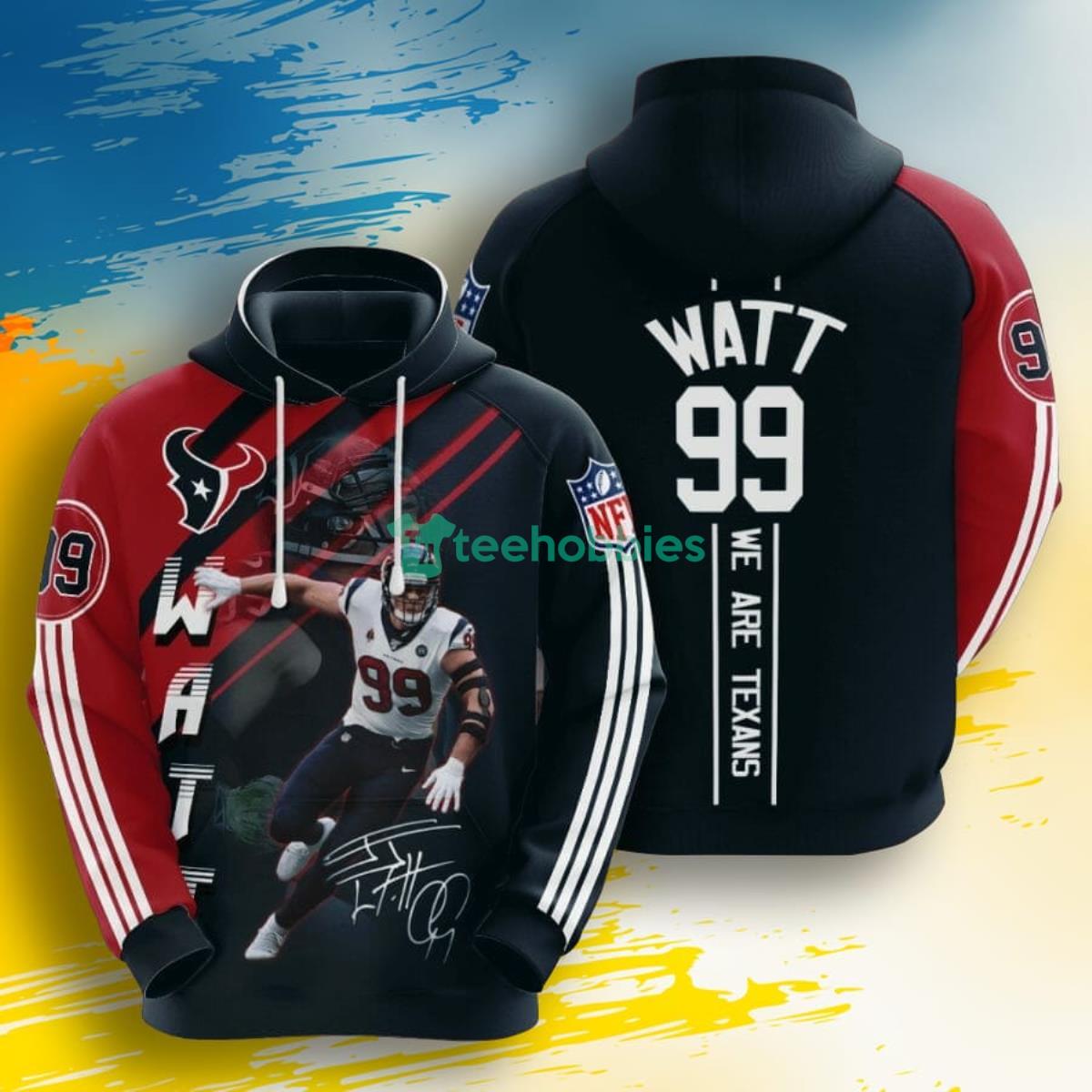 NFL Houston Texans J. J. Watt Deep Steel Blue 3D Pullover Hoodie For Fans Product Photo 1