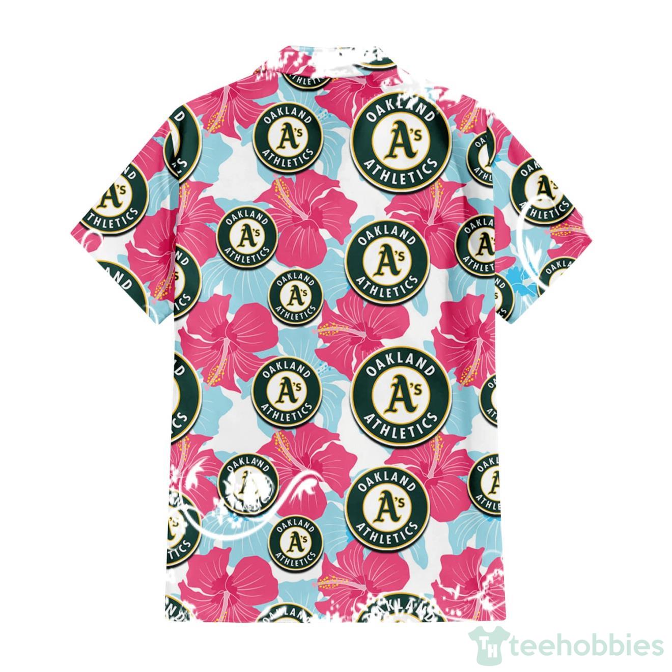 Oakland Athletics Big Logo And Light Coral Hibiscus 3D Hawaiian Shirt  Tropical Style - Banantees