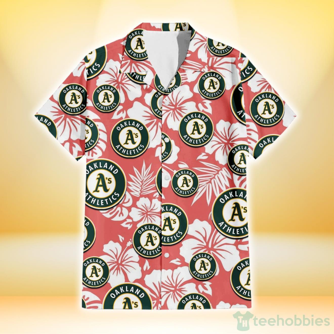 Oakland Athletics Big Logo And Light Coral Hibiscus 3D Hawaiian Shirt  Tropical Style - Banantees
