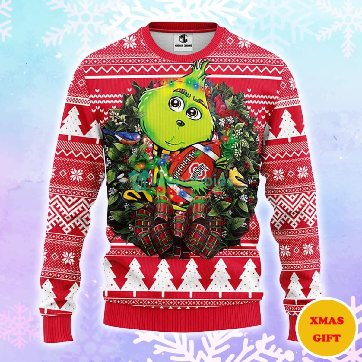 Ohio State Buckeyes Grinch Hug Christmas AOP Sweater Product Photo 1