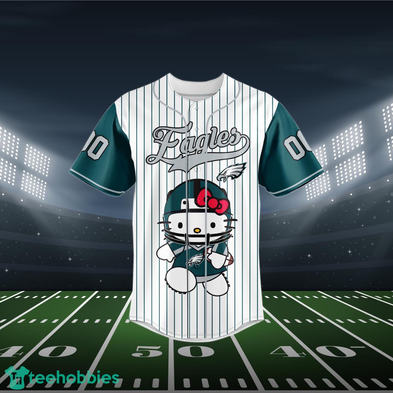 Philadelphia Eagles Baseball Jersey NFL Hello Kitty Custom Name & Number Product Photo 2