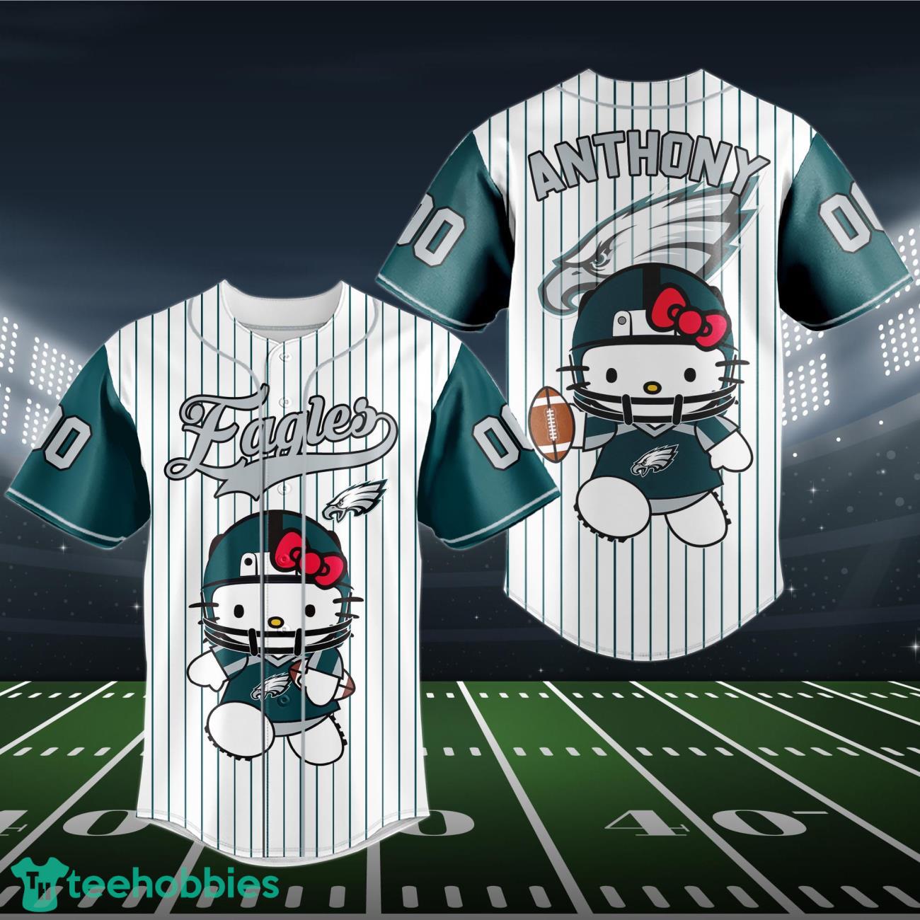 Philadelphia Eagles Baseball Jersey NFL Hello Kitty Custom Name & Number Product Photo 1