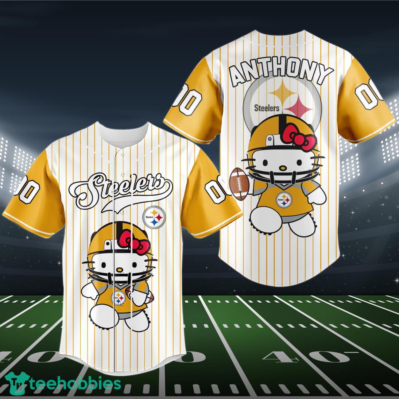 Pittsburgh Steelers Baseball Jersey NFL Hello Kitty Custom Name & Number Product Photo 1