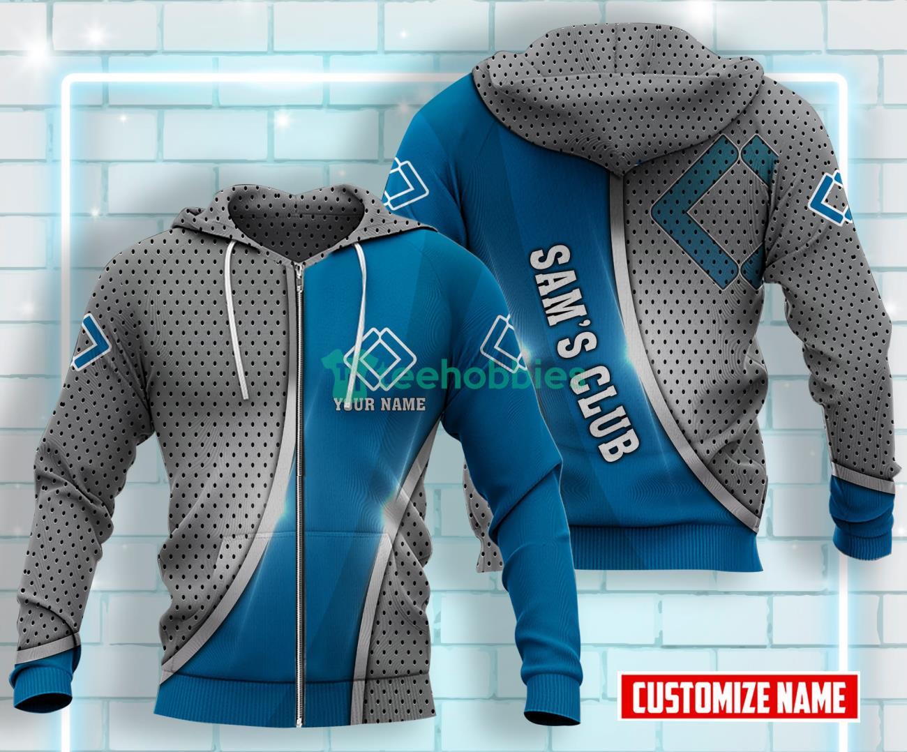 Sam’s Club All Over Printed 3D Custom Name Zip Hoodie Product Photo 1
