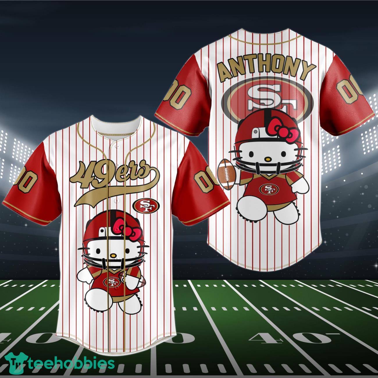 San Francisco 49ers Baseball Jersey NFL Hello Kitty Custom Name & Number Product Photo 1