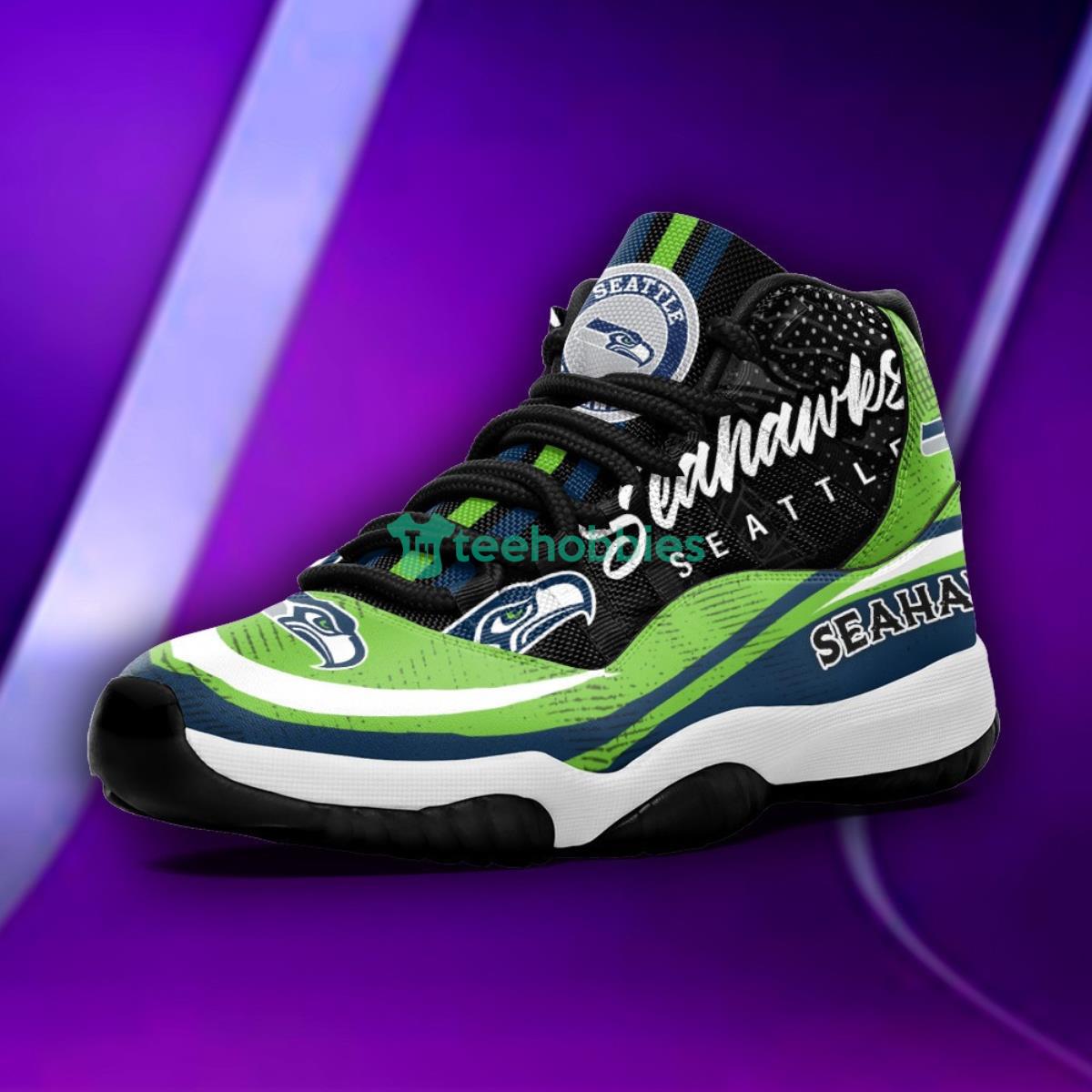 Seattle Seahawks Black & Green Impressive Design Air Jordan 11 Shoes Product Photo 2