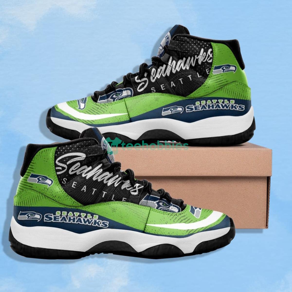 Seattle Seahawks Black & Green Impressive Design Air Jordan 11 Shoes Product Photo 1