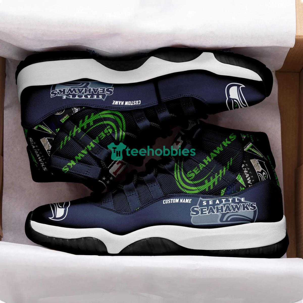 Seattle Seahawks NFL Logo Navy Impressive Design Air Jordan 11 Shoes Product Photo 2