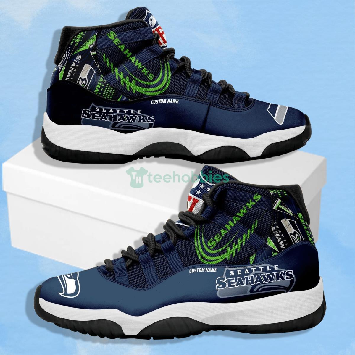 Seattle Seahawks NFL Logo Navy Impressive Design Air Jordan 11 Shoes Product Photo 1