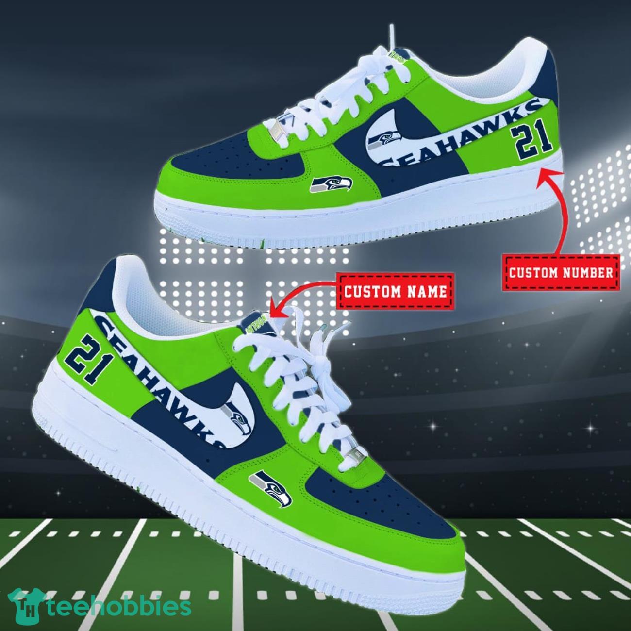 Seattle Seahawks NFL Personalized Air Force Shoes Custom Name Product Photo 2