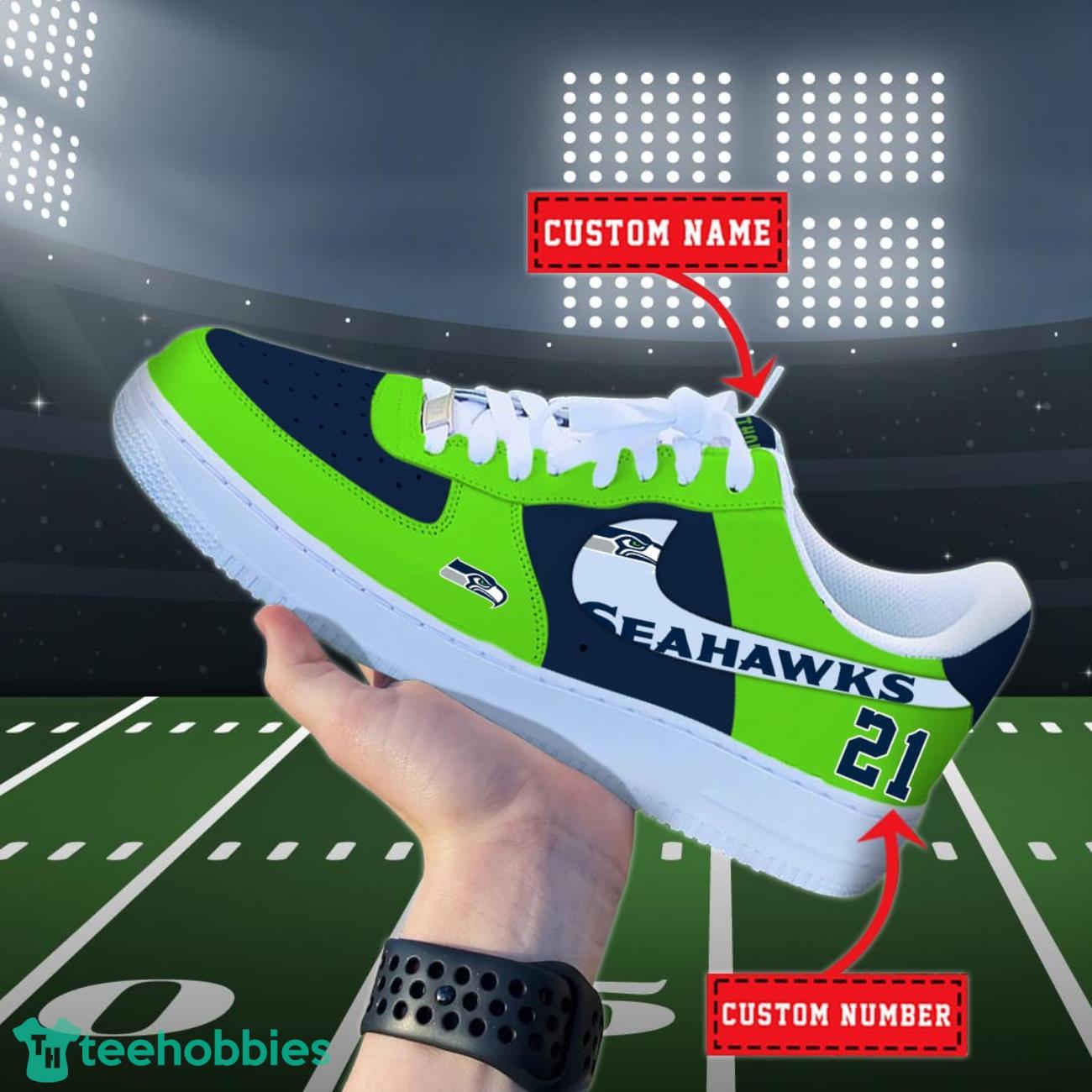 Seattle Seahawks NFL Personalized Air Force Shoes Custom Name Product Photo 1