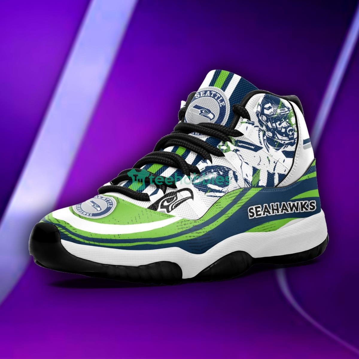 Seattle Seahawks Player Holding Ball Impressive Design Air Jordan 11 Shoes Product Photo 2