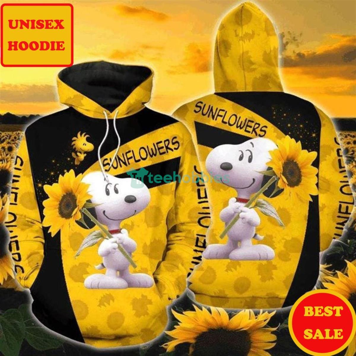 Snoopy With Sunflower Cartoon Peaunts Movie Cartoon Pullover Hoodie Product Photo 1