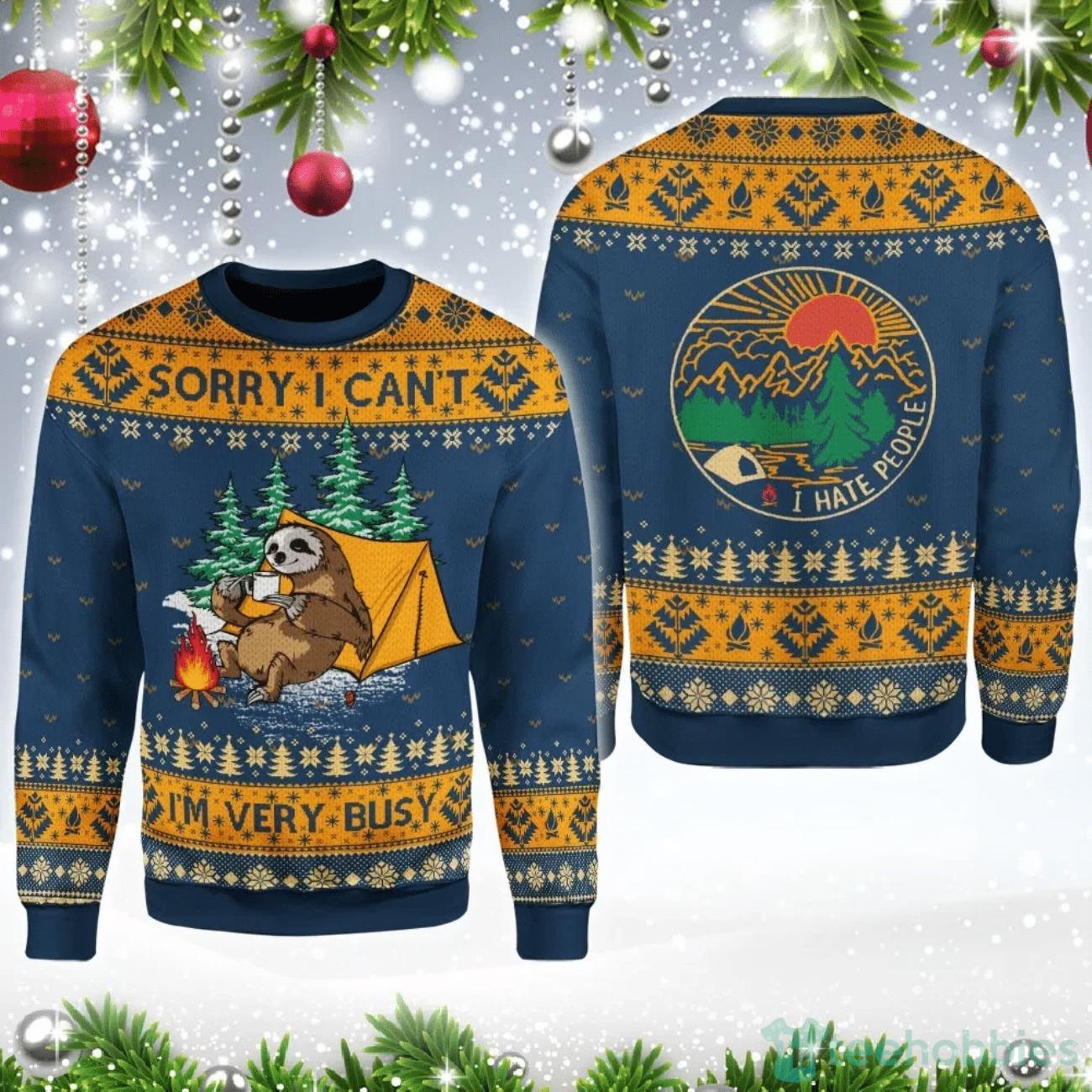 Sorry I Canâ€™t Iâ€™m Very Busy Sloth Ugly Sweater For Christmas Product Photo 1