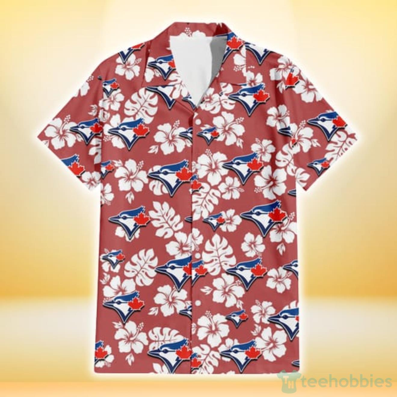 Toronto Blue Jays Tiny White Hibiscus Pattern Red Background 3D Hawaiian  Shirt Gift For Fans