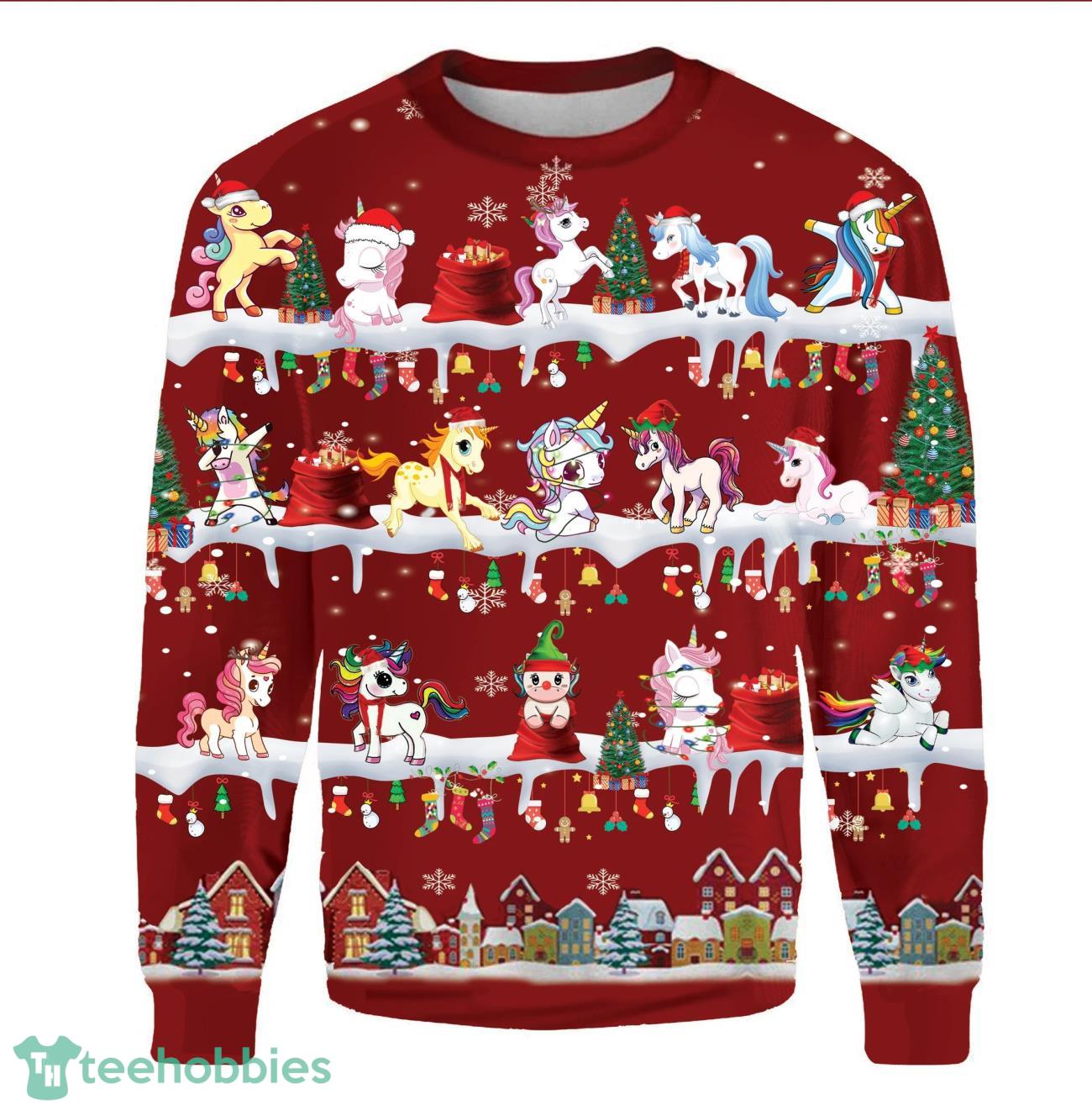 Unicorn Christmas Hoodie Red Christmas Hoodie Cute Xmas Sweater Gift For Siblings Product Photo 1