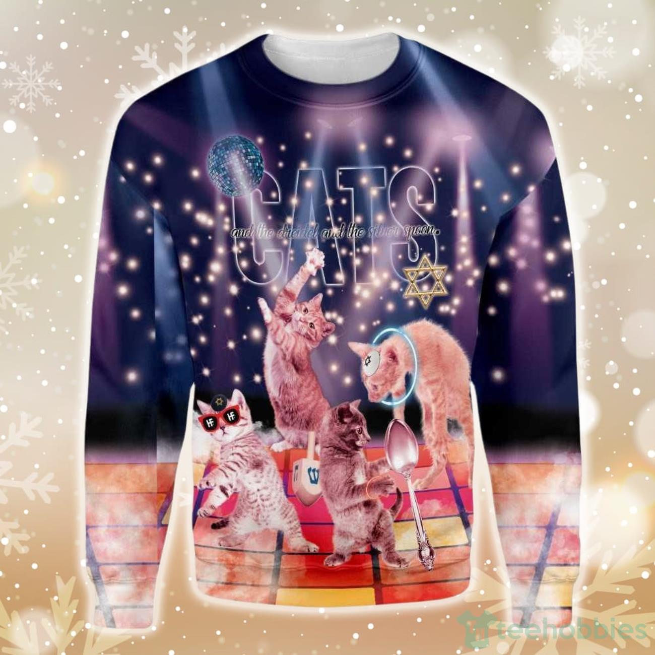 Cats And The Dreidel And The Silver Spoon Ugly Christmas Sweater - Cats and the Dreidel and the Silver Spoon EZ16 1011 All Over Print Sweatshirt_1