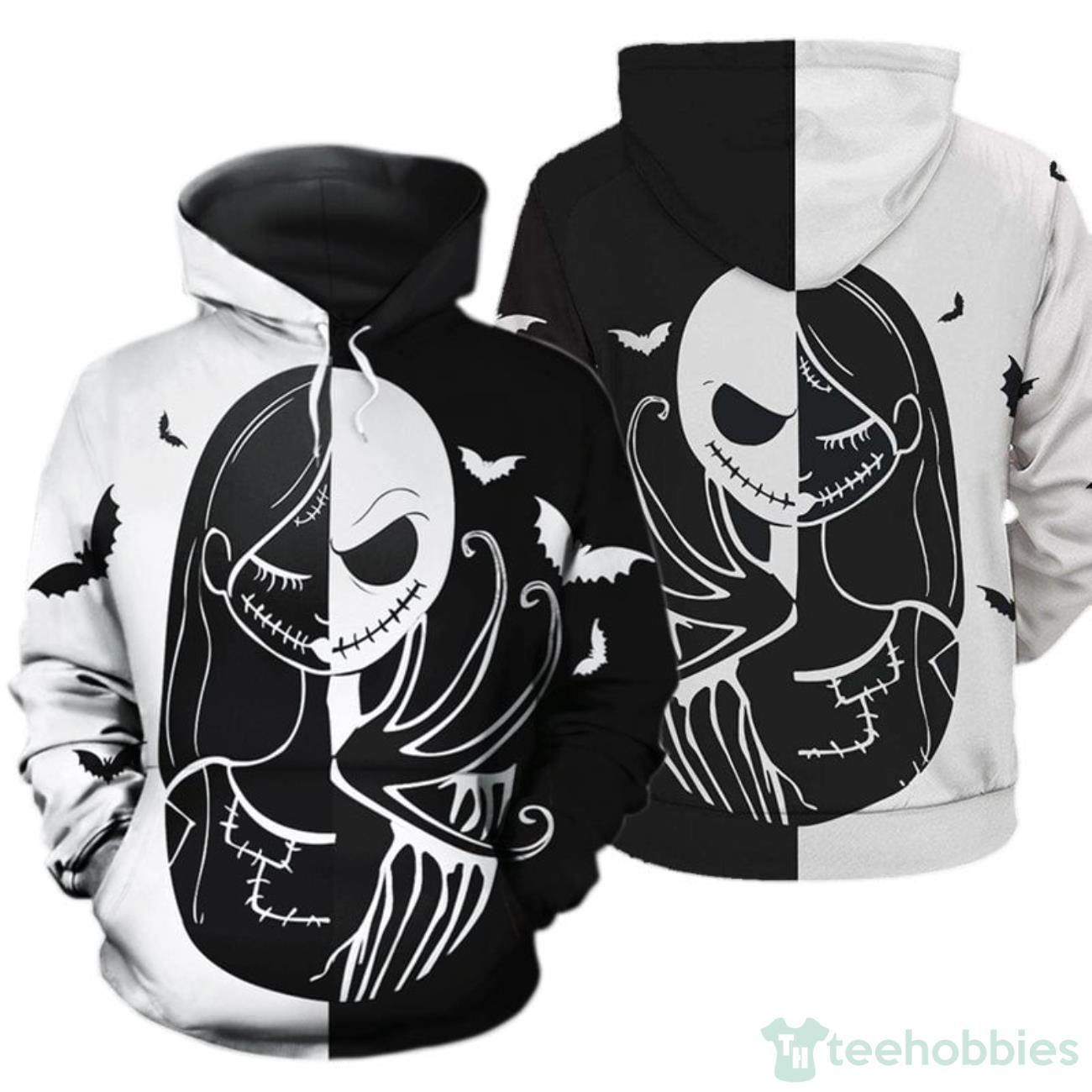 Jack Skellington & Sally White Black 3D Hoodie Product Photo 1 Jack Skellington & Sally White Black 3D Hoodie Product Photo 1