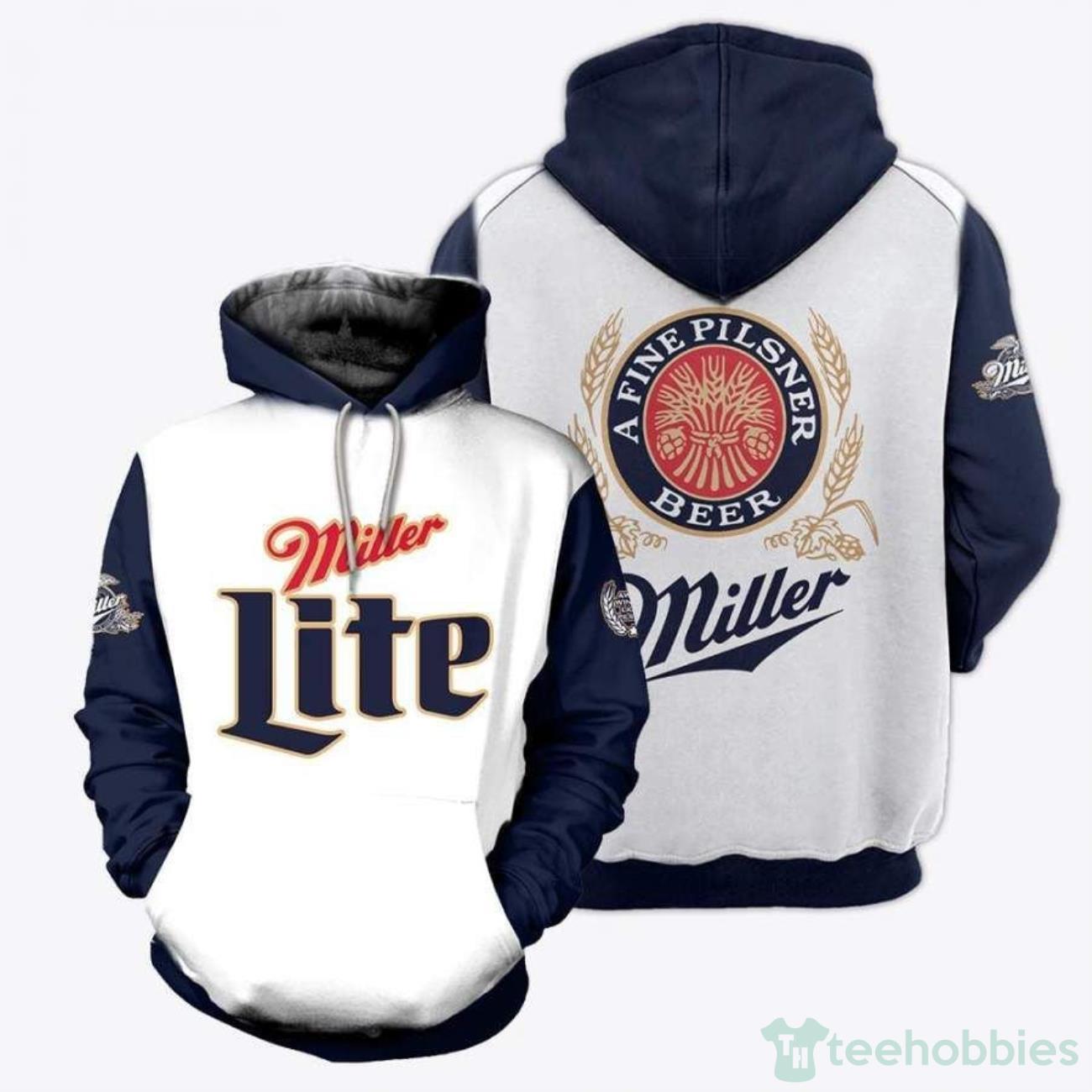 Miller Lite Beer Front and Back Navy and White Logo Print Pocket T-Shirt-2XLarge