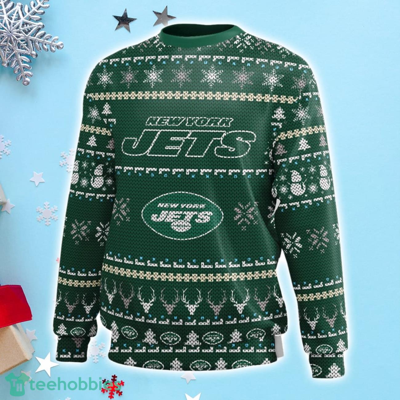 Mens New York Jets Christmas Jumper Graphic Crew Sweatshirt