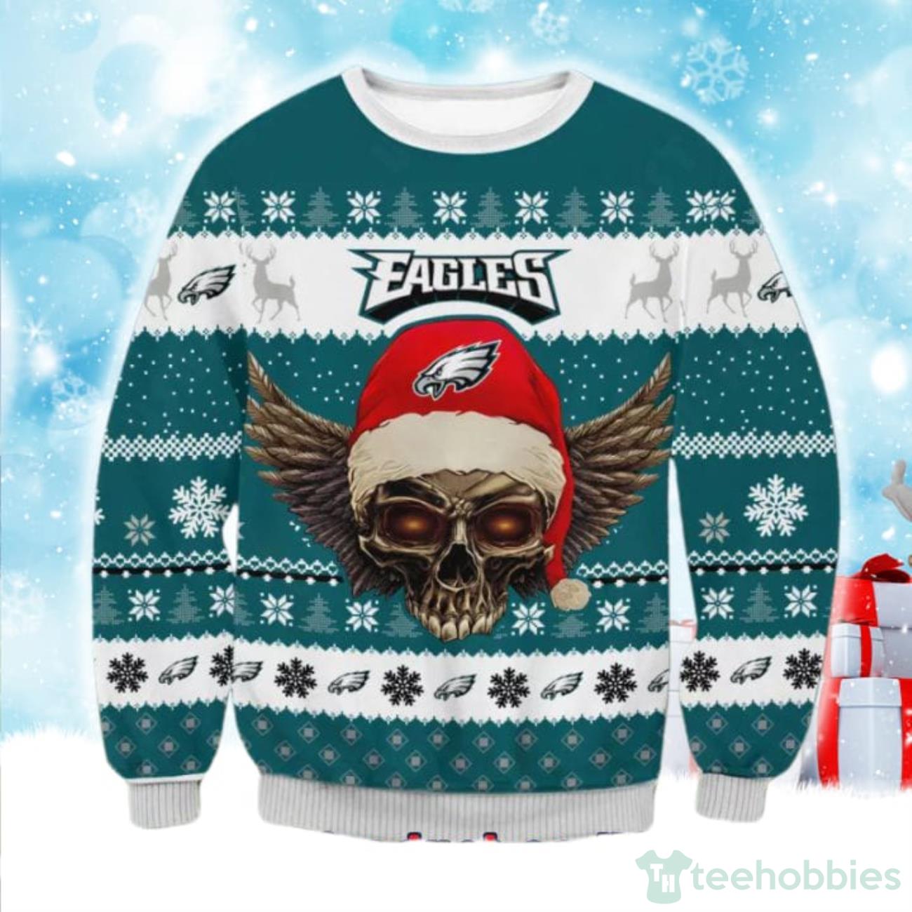 Eagles Skull Santa Hat Ugly Christmas Sweater For Fans