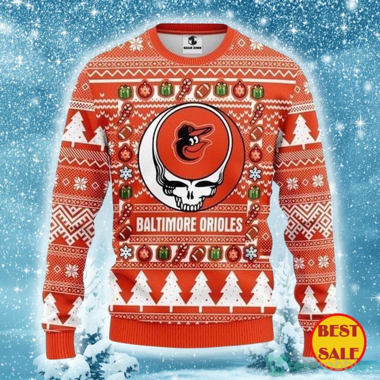 MLB Baltimore Orioles Ugly Christmas Sweater The Intelligence Of The Skull Product Photo 1