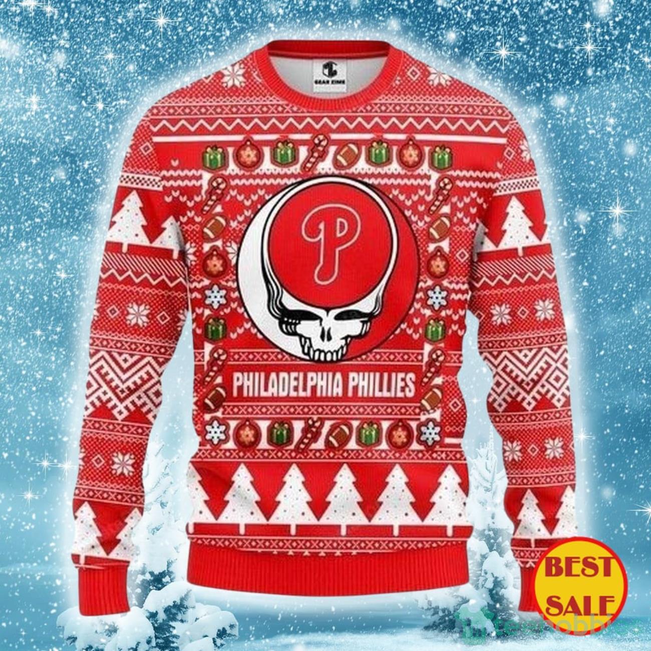 MLB Philadelphia Phillies Ugly Christmas Sweater The Intelligence Of The Skull Product Photo 1