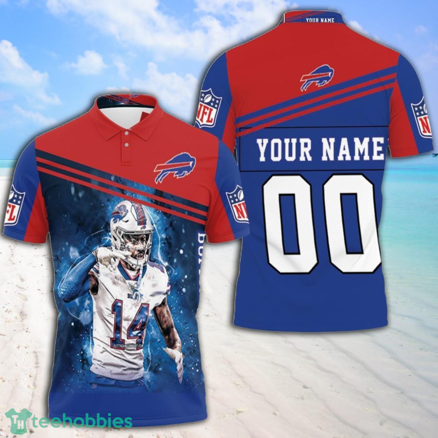 14 Stefon Diggs 14 Buffalo Bills Great Player 2020 Nfl Season Custom Name And Number Polo Shirt Product Photo 1