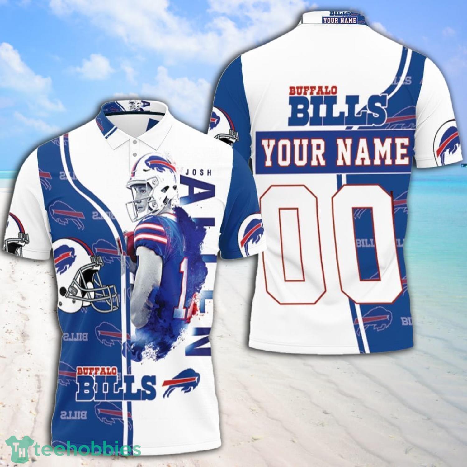 17 Josh Allen 17 Buffalo Bills Great Player 2020 Nfl Season White Blue Custom Name And Number Polo Shirt Product Photo 1