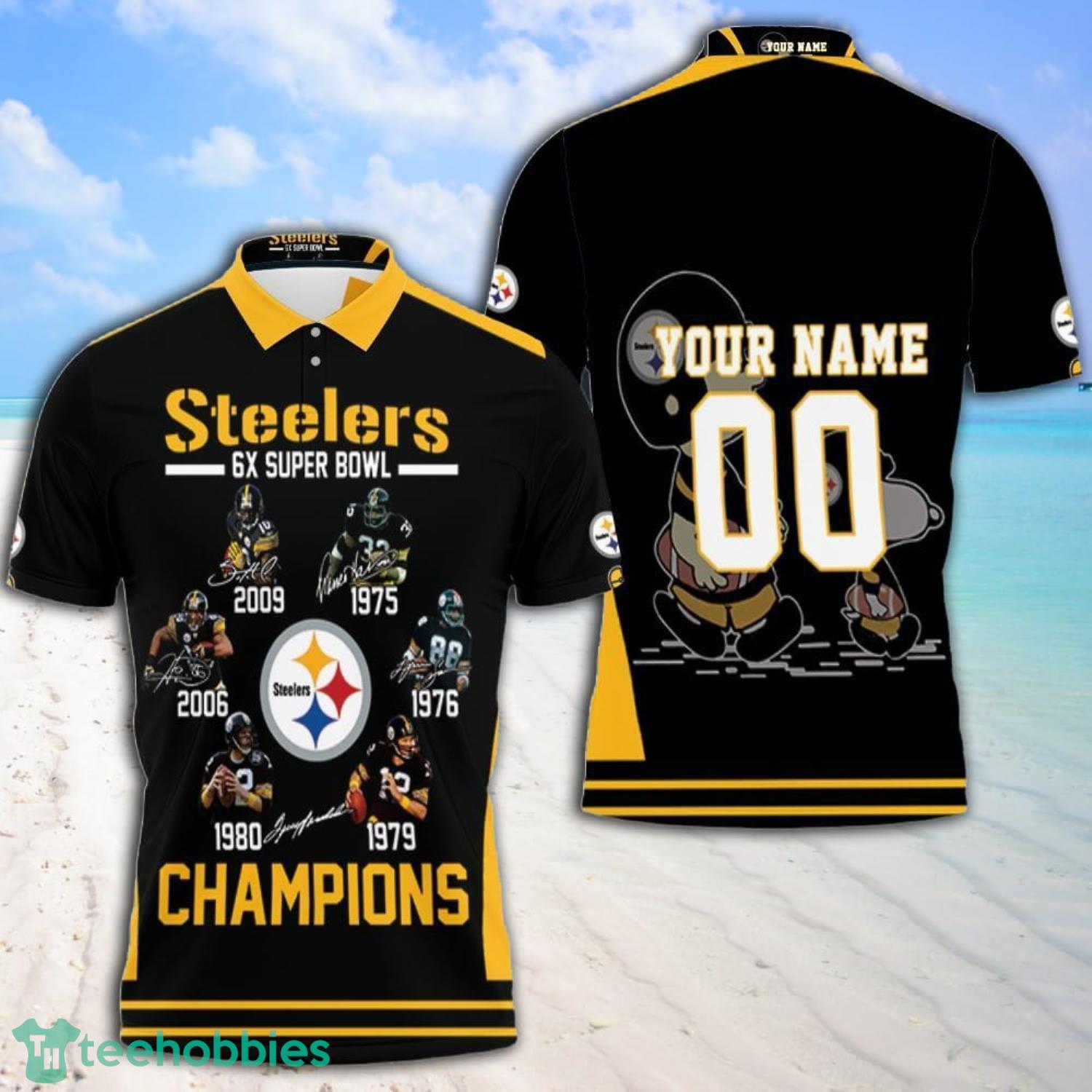 6x Super Bowl Champions Pittsburgh Steelers 2020 Nfl Season Snoopy Vs Peanuts Custom Name And Number Polo Shirt Product Photo 1