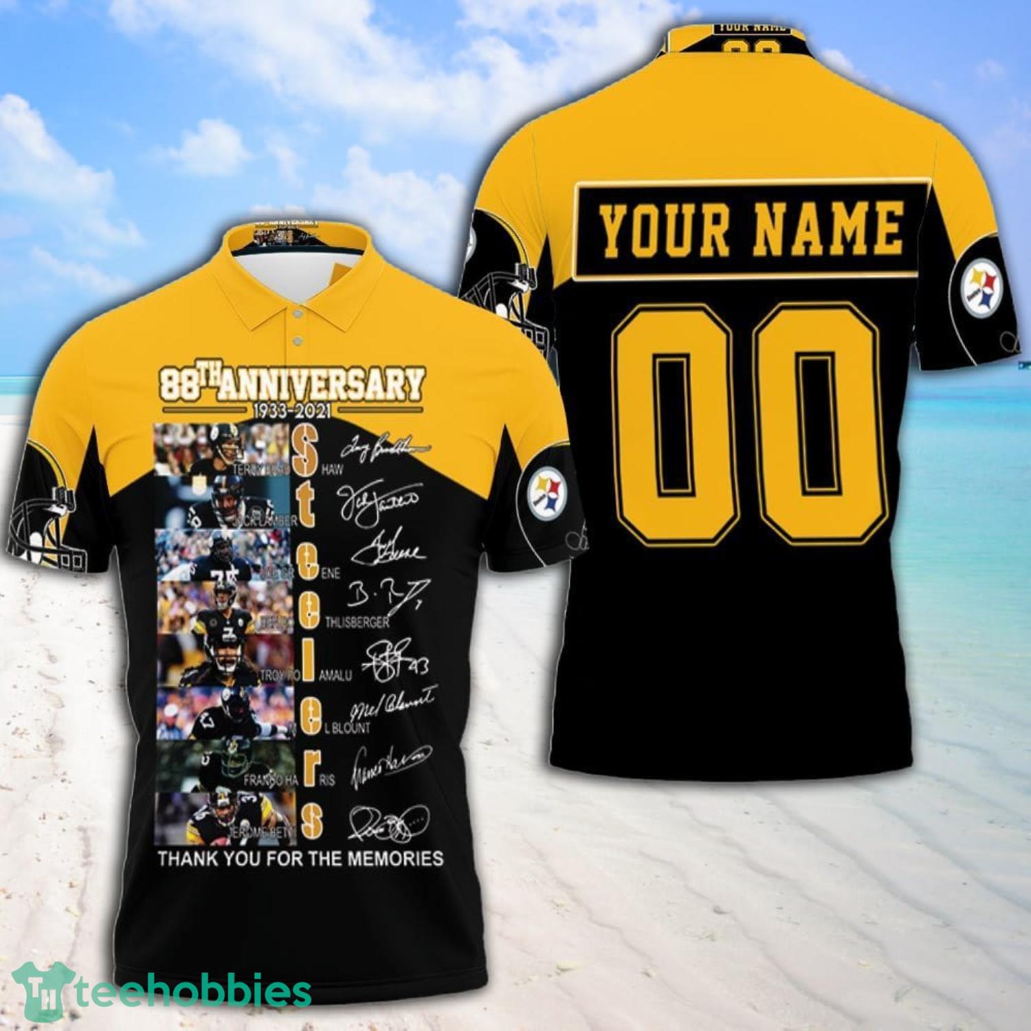 88th Anniversary Pittsburgh Steelers Great Player Thank You For The Memories Custom Name And Number Polo Shirt Product Photo 1